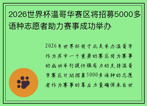 2026世界杯温哥华赛区将招募5000多语种志愿者助力赛事成功举办 2026世界杯温哥华赛区将招募5000多语种志愿者助力赛事成功举办